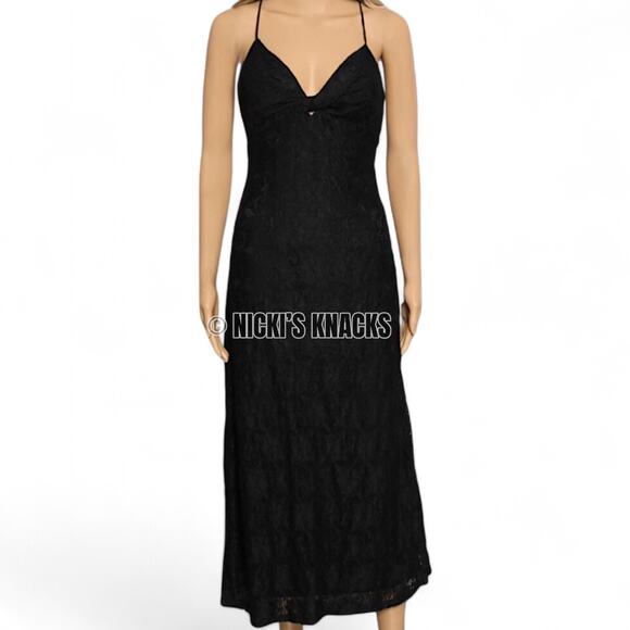 NSR Black Lace Twist Front Cut Out Midi Dress Sleeveless Evening Size L Formal - Picture 3 of 11